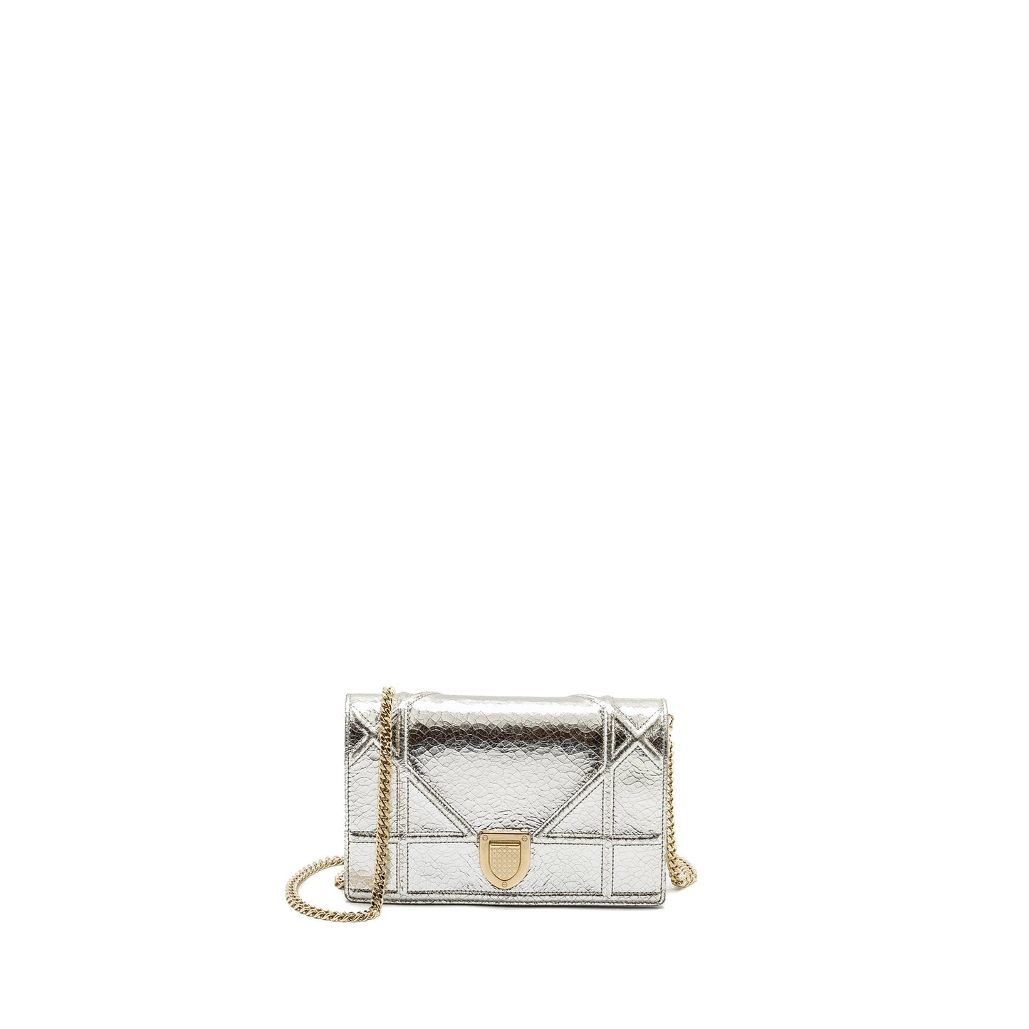 Dior Mini Diorama Purse Leather Metallic Silver