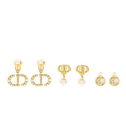 Dior Pearl/ dropped ear clips gold tone (sell in a set)