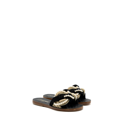 Chanel Size 37 Mules Cord/Lambskin Black