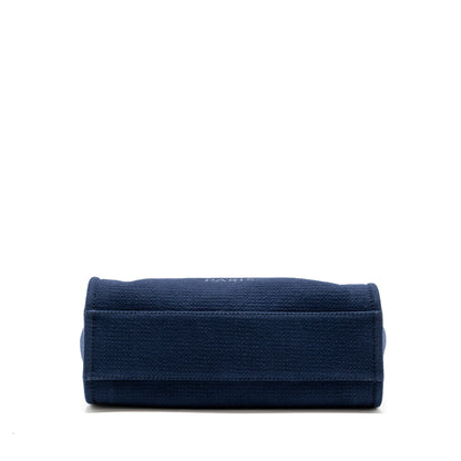 Chanel Deauville Tote Bag Canvas Navy SHW (microchip)