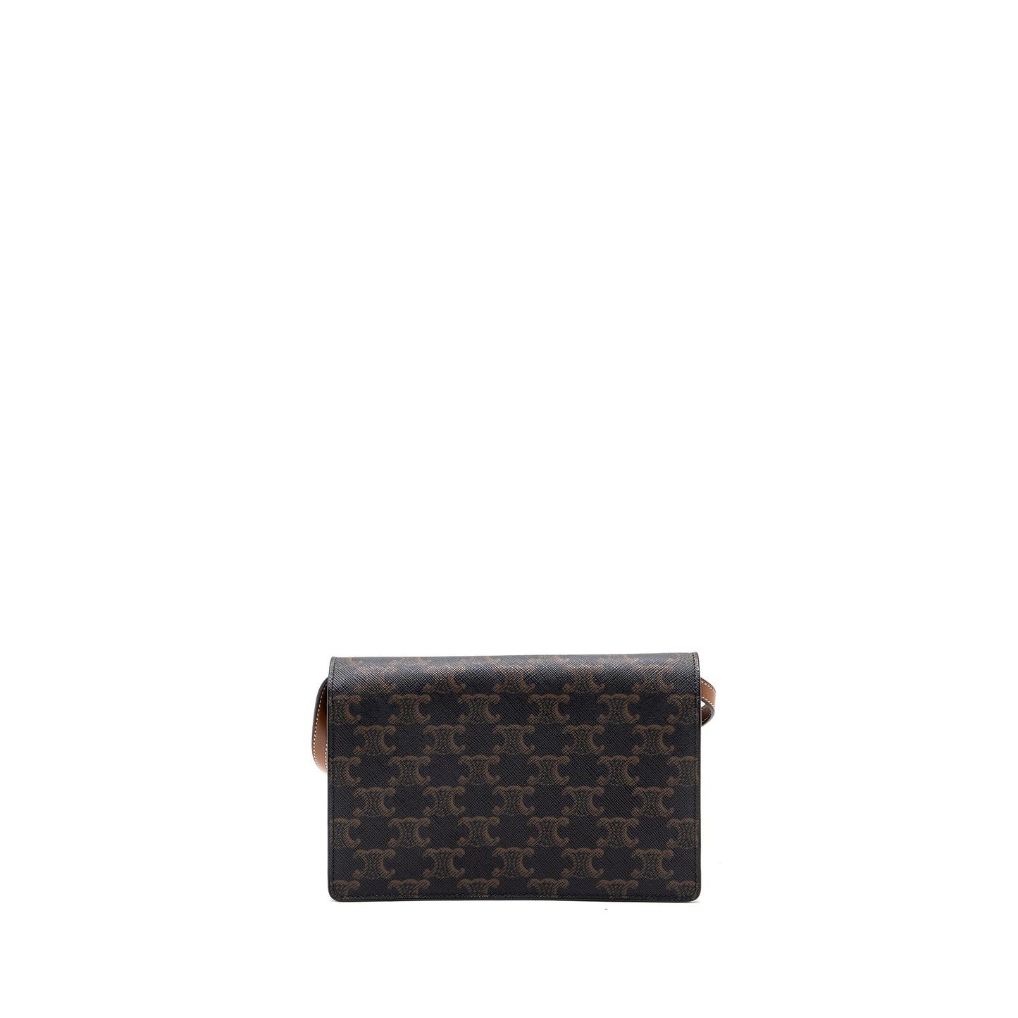 Luxury CELINE Wallet On Strap Triomphe Canvas/ Lambskin Tan