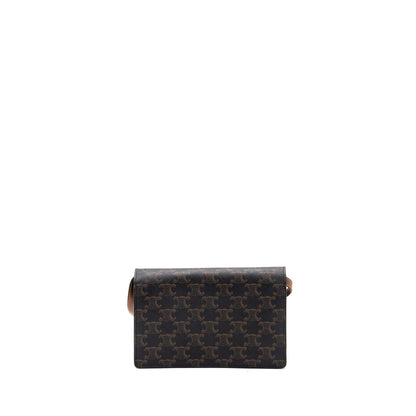 Luxury CELINE Wallet On Strap Triomphe Canvas/ Lambskin Tan