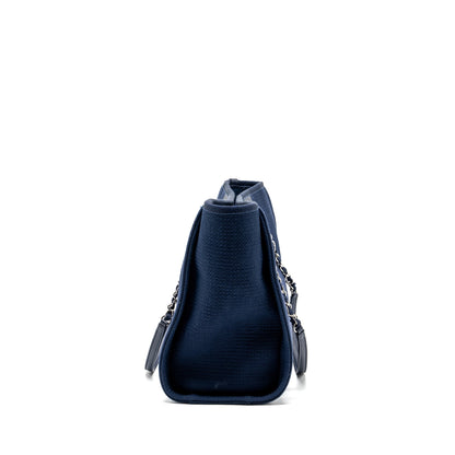 Chanel Deauville Tote Bag Canvas Navy SHW (microchip)