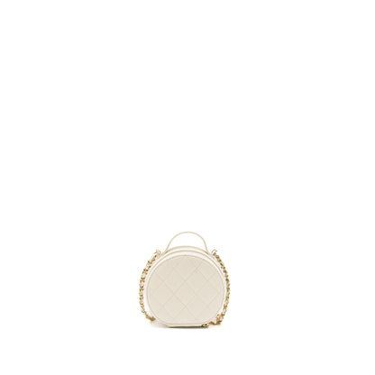 Chanel Top Handle Mini Round Vanity with Chain Caviar White LGHW