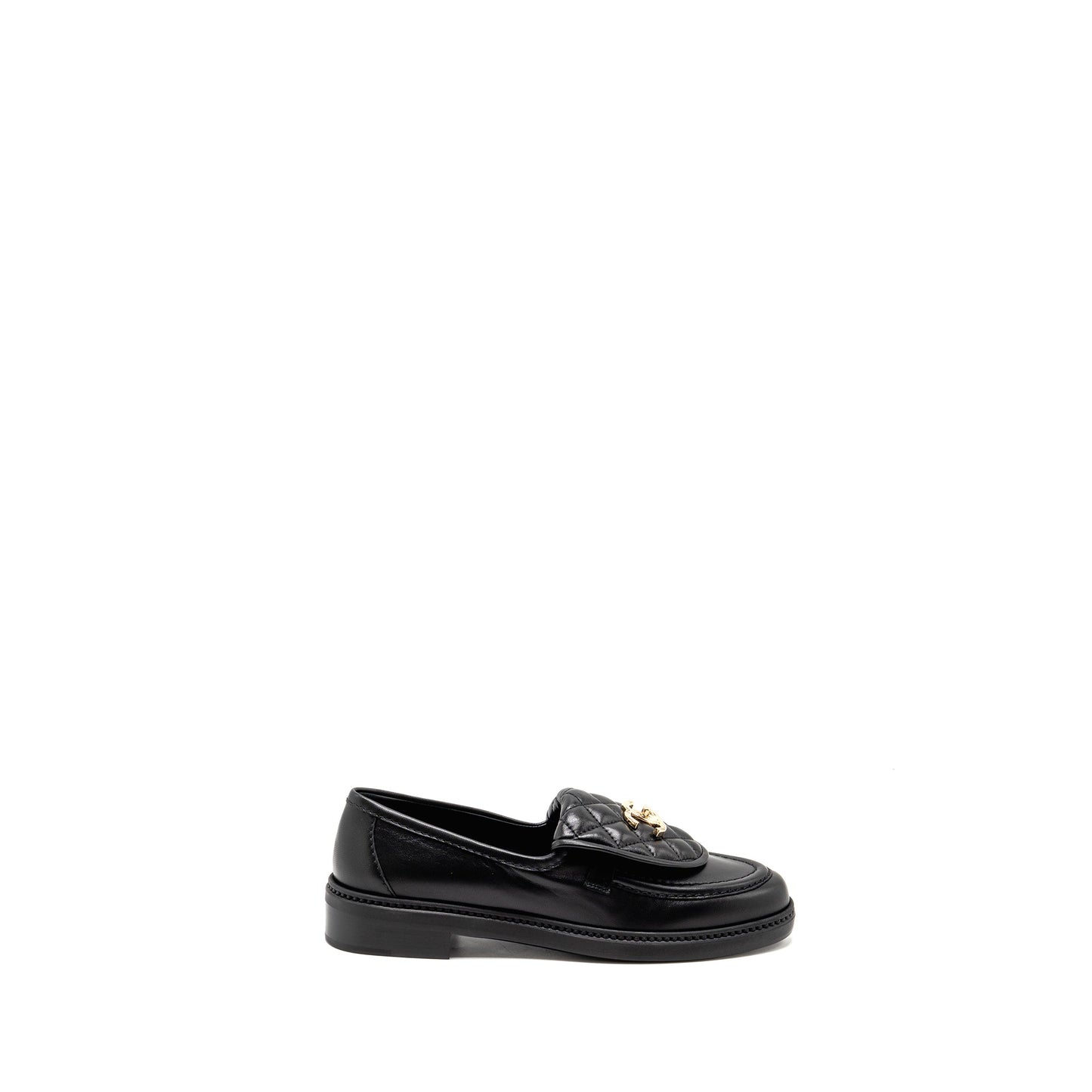 Chanel Size 38 Turnlock Loafer Quilted Leather Black LGHW