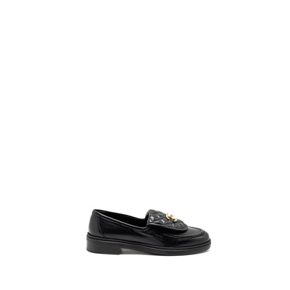 Chanel Size 38 Turnlock Loafer Quilted Leather Black LGHW