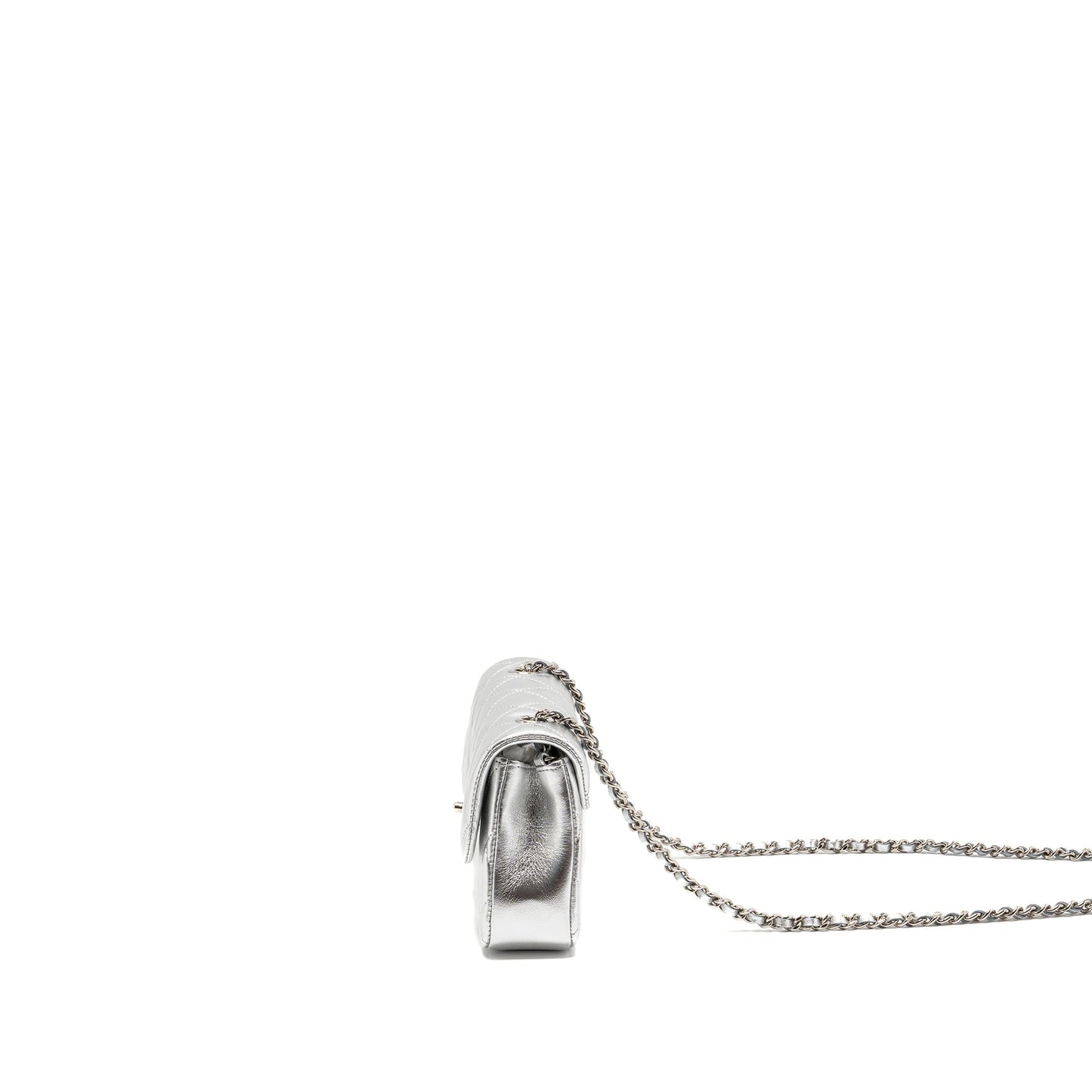 Chanel 25s O-phone Holder with Chain Calfskin Silver SHW(microchip)