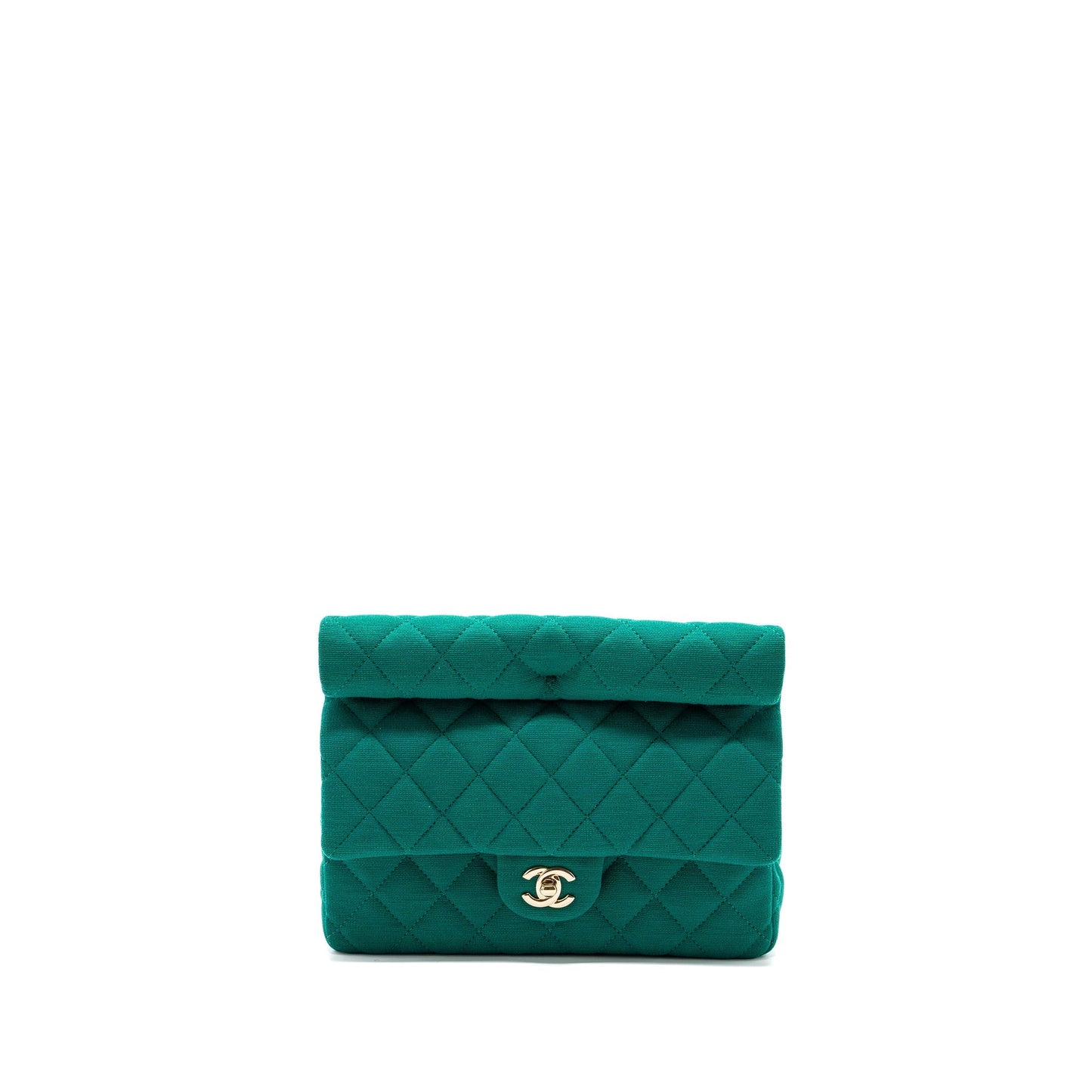 Chanel 23a Classic Flap Clutch Fabric Green LGHW(Microchip)