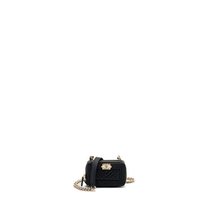 Chanel boy zipper card holder with chain caviar black LGHW