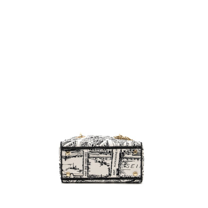 Dior Medium Lady D-lite Purse Plan De Paris Embroidery Canvas Black/White