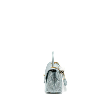 Chanel Small Coco Handle Caviar Metallic Light Blue Brushed GHW (Microchip)