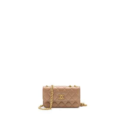 Chanel 22K gold pillar mini flap bag lambskin dark beige GHW (Microchip)