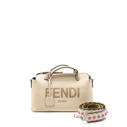Fendi By The Way Boston Purse Calfskin Light Beige