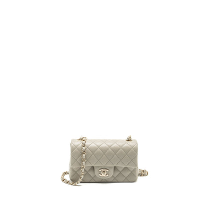 Chanel 22C mini rectangular flap bag lambskin grey LGHW (microchip)