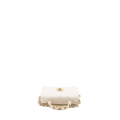 Chanel Top Handle Flap Bag Lambskin White Brush GHW