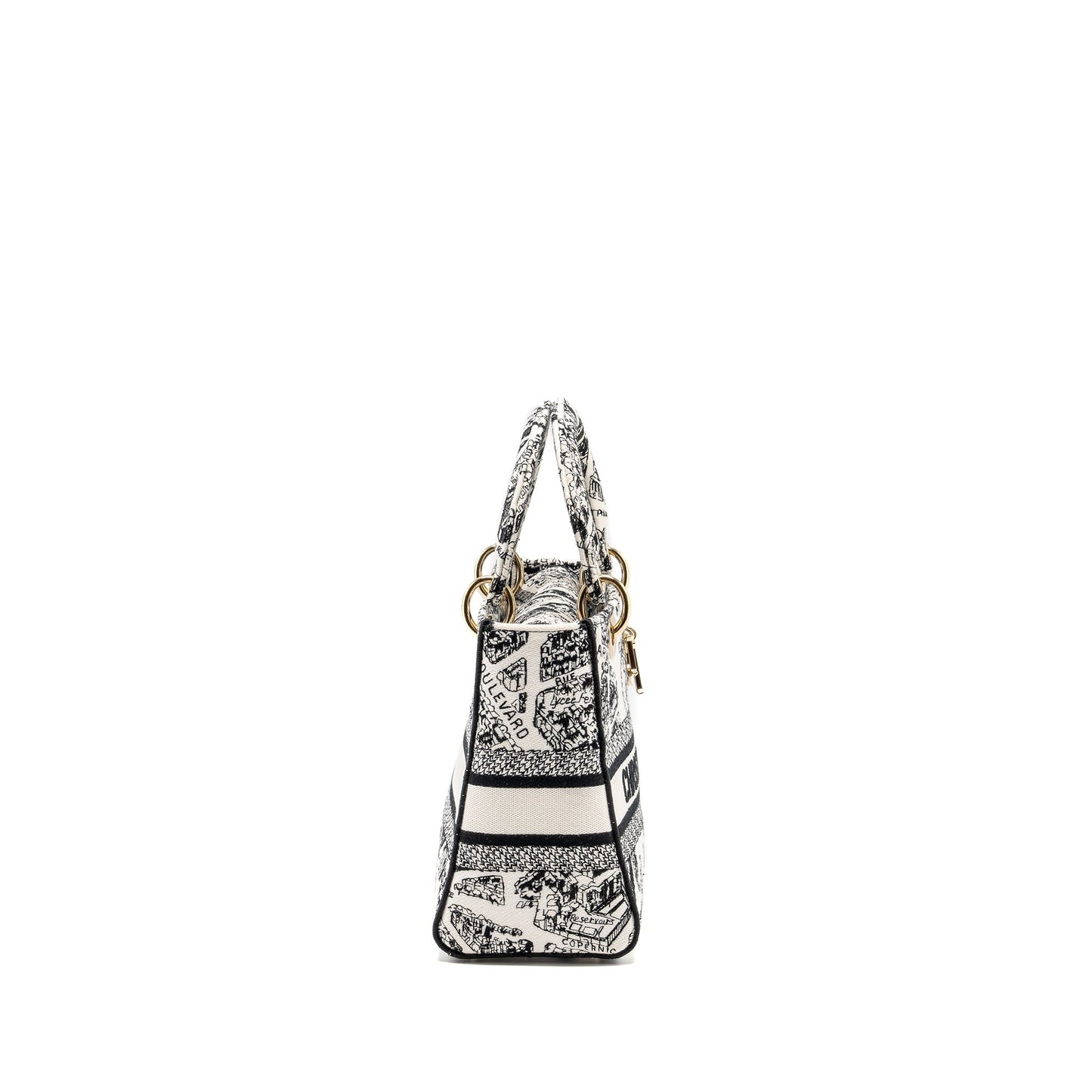 Dior Medium Lady D-lite Purse Plan De Paris Embroidery Canvas Black/White