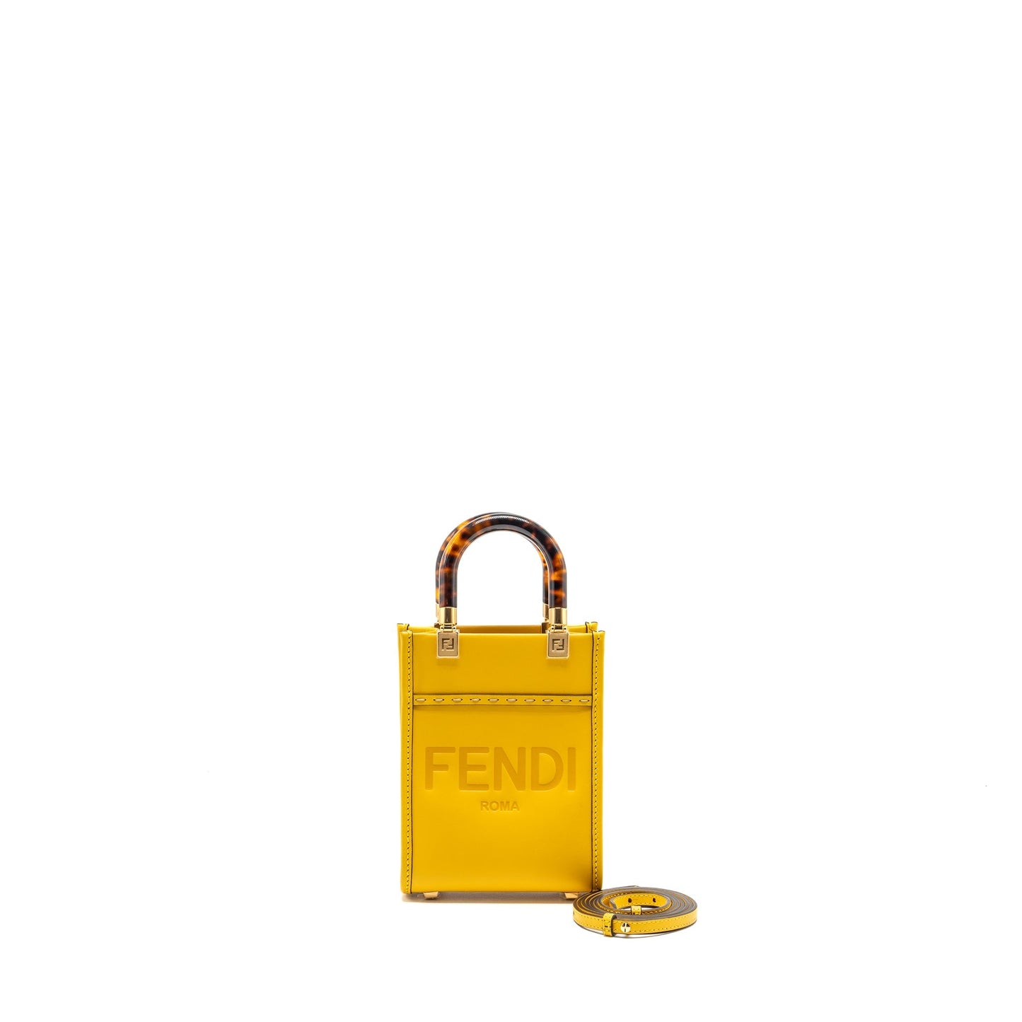 Fendi Mini Sunshine Shopper Calfskin Yellow