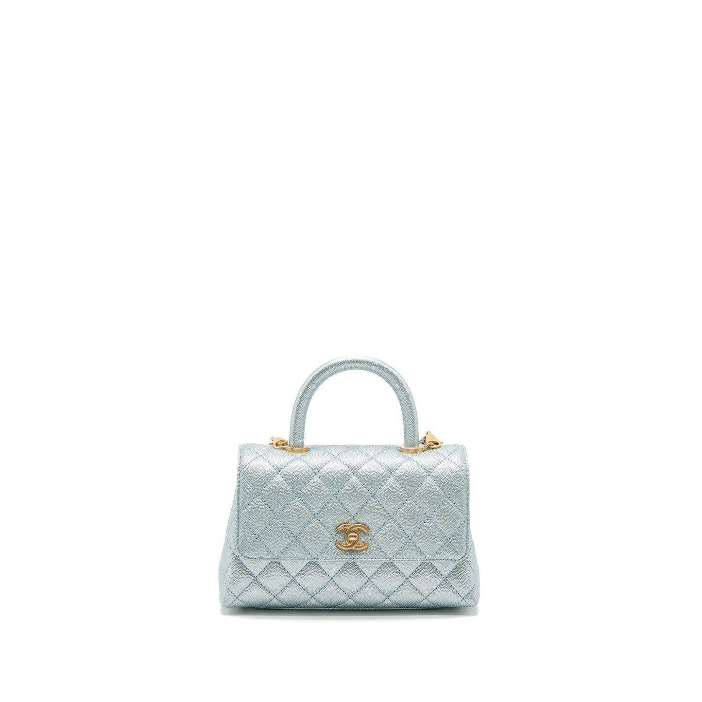 Chanel Small Coco Handle Caviar Metallic Light Blue Brushed GHW (Microchip)