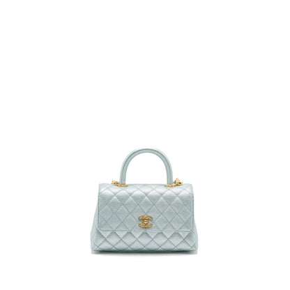 Chanel Small Coco Handle Caviar Metallic Light Blue Brushed GHW (Microchip)