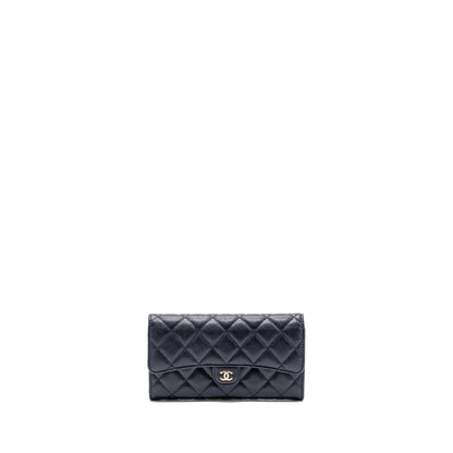 Chanel Classic Long Flap Wallet Caviar Navy LGHW