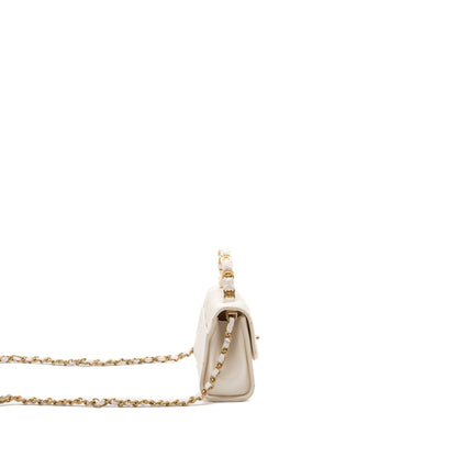 Chanel Top Handle Flap Bag Lambskin White Brush GHW