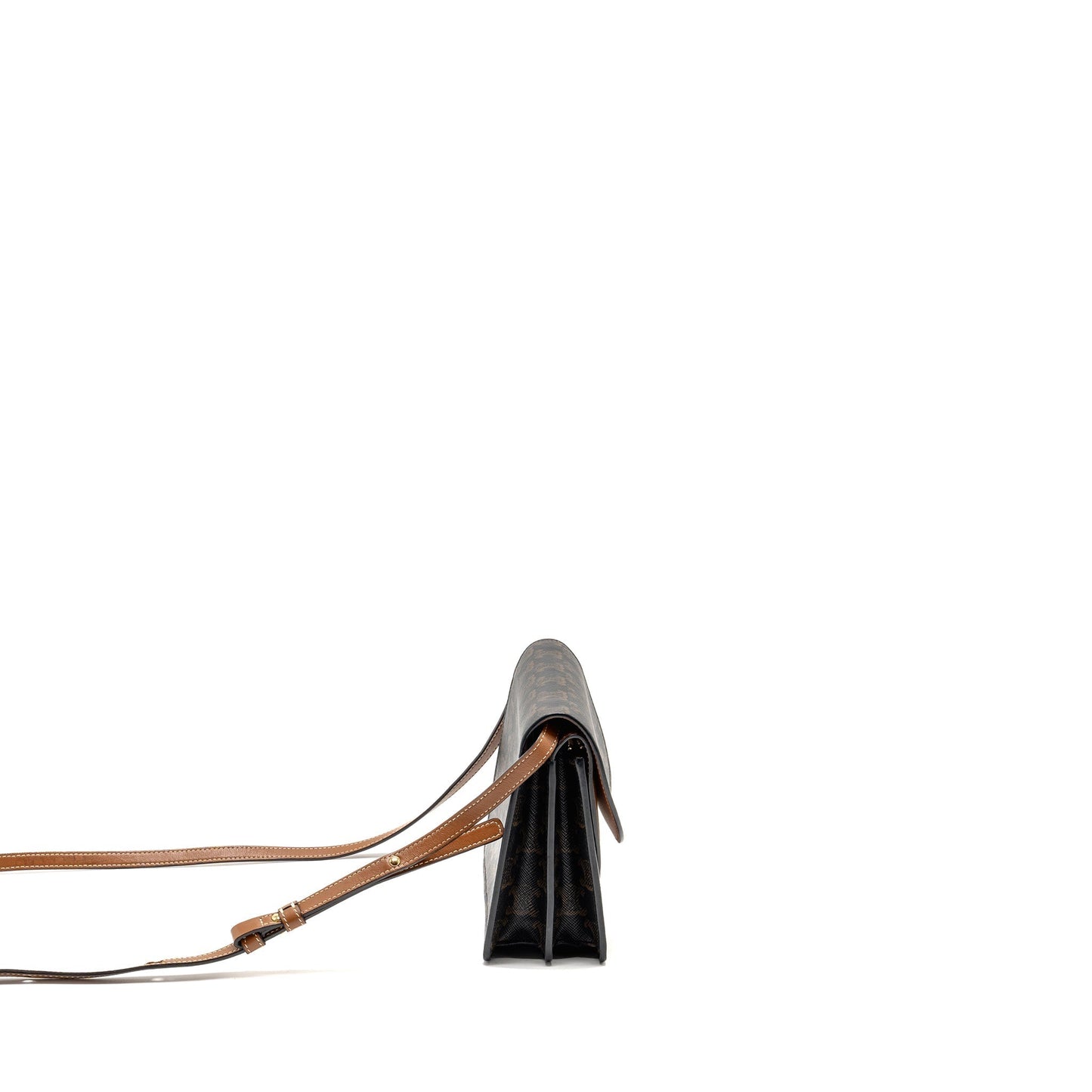 Luxury CELINE Wallet On Strap Triomphe Canvas/Lambskin Tan GHW
