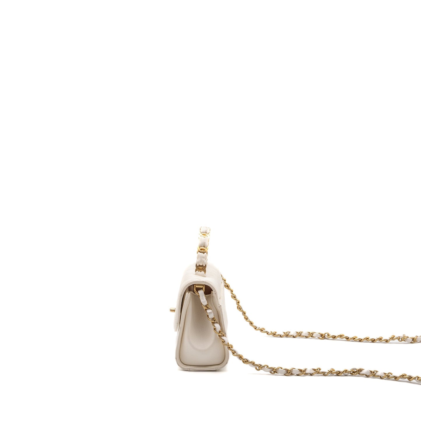 Chanel Top Handle Flap Bag Lambskin White Brush GHW