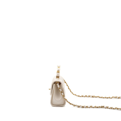Chanel Top Handle Flap Bag Lambskin White Brush GHW