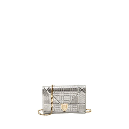 Dior Diorama Wallet on Chain Metallic Patent Silver