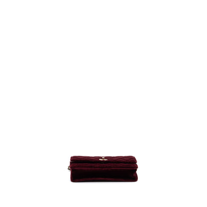 Chanel Crystal Pearl Crush Wallet On Chain Velvet Burgundy LGHW