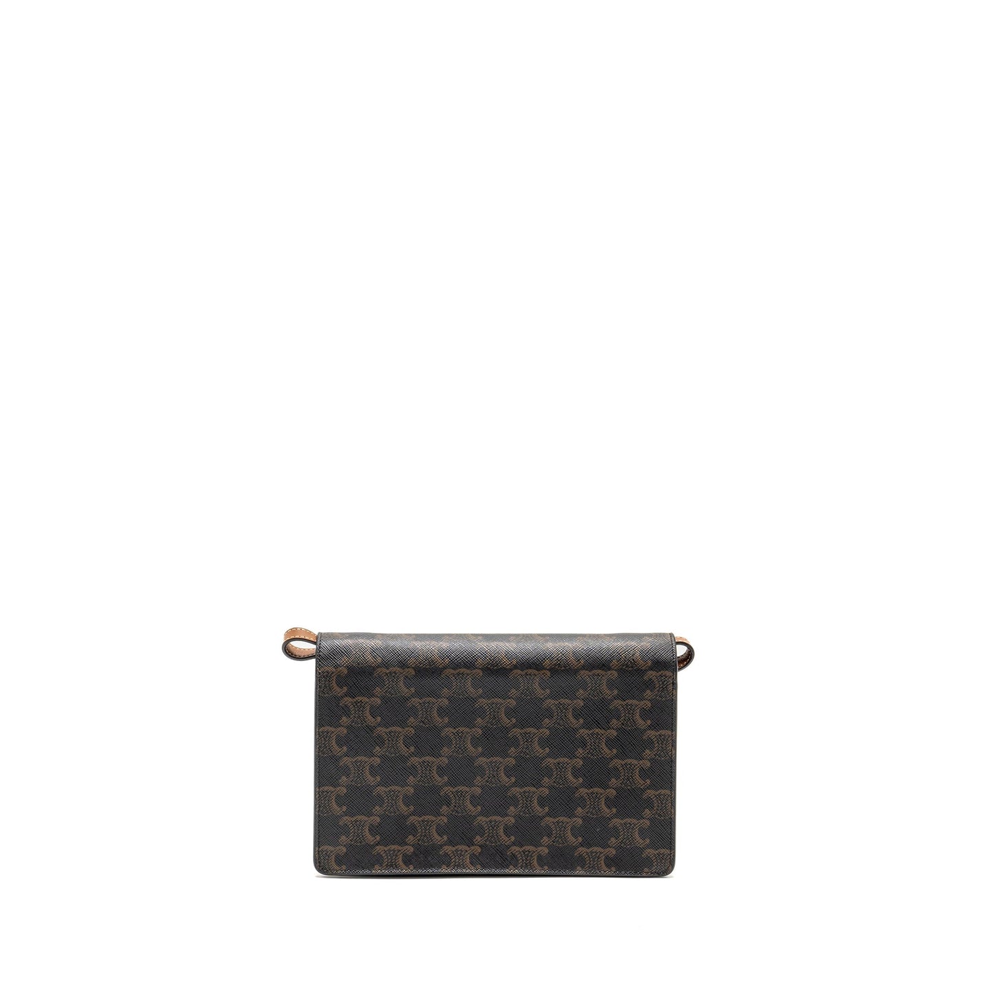 Luxury CELINE Wallet On Strap Triomphe Canvas/Lambskin Tan GHW