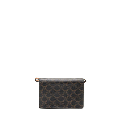 Luxury CELINE Wallet On Strap Triomphe Canvas/Lambskin Tan GHW
