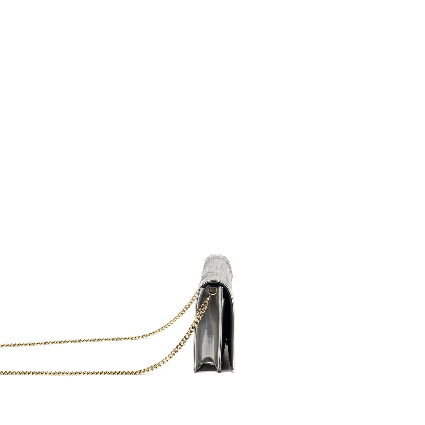 Dior Diorama Wallet on Chain Metallic Patent Silver