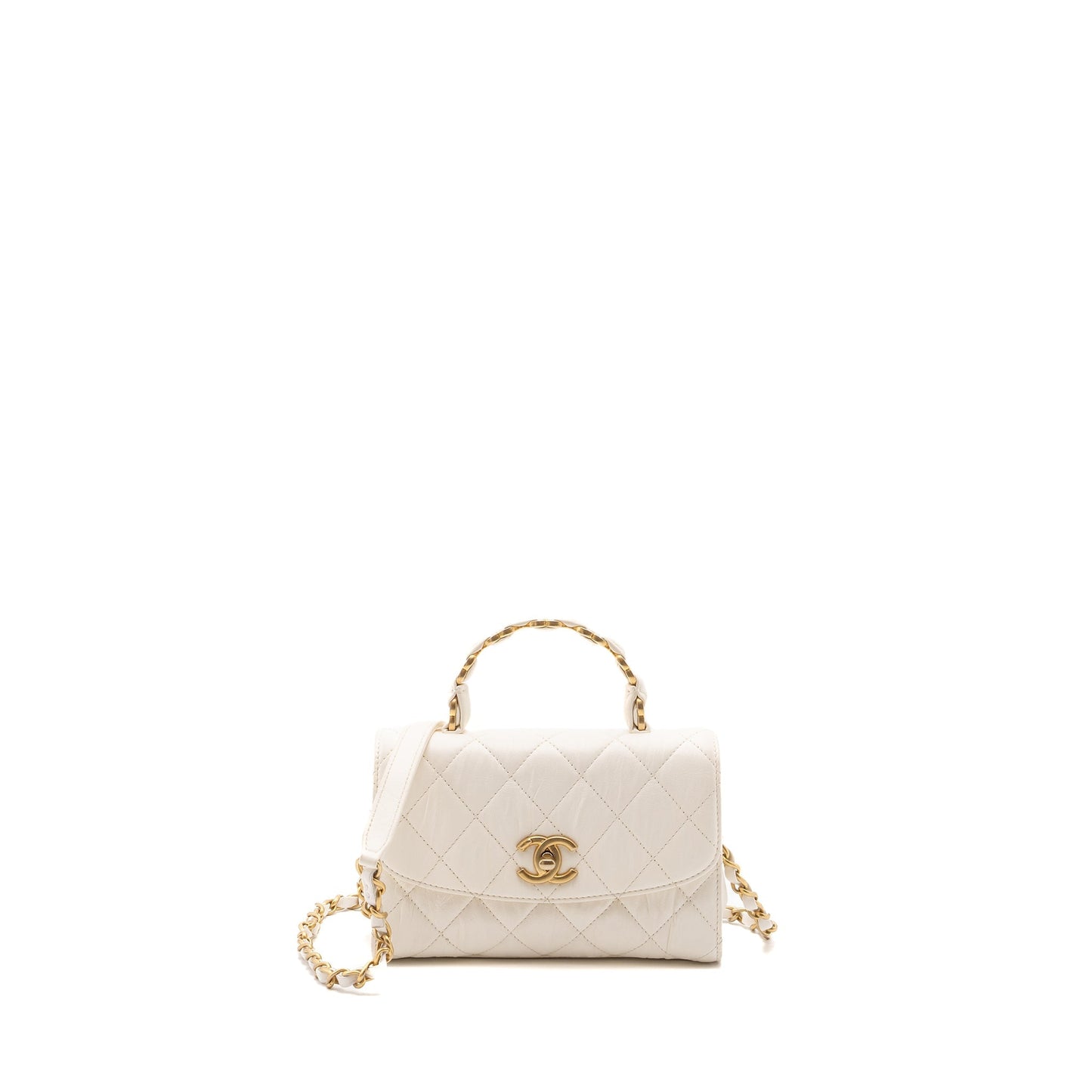 Chanel Top Handle Flap Bag Lambskin White Brush GHW