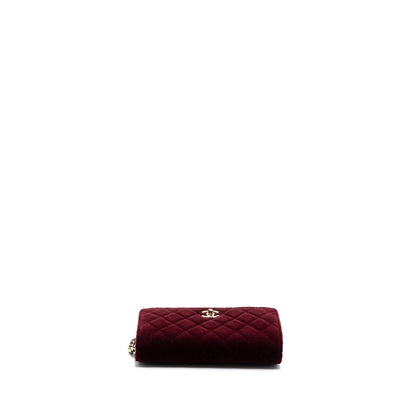 Chanel Crystal Pearl Crush Wallet On Chain Velvet Burgundy LGHW
