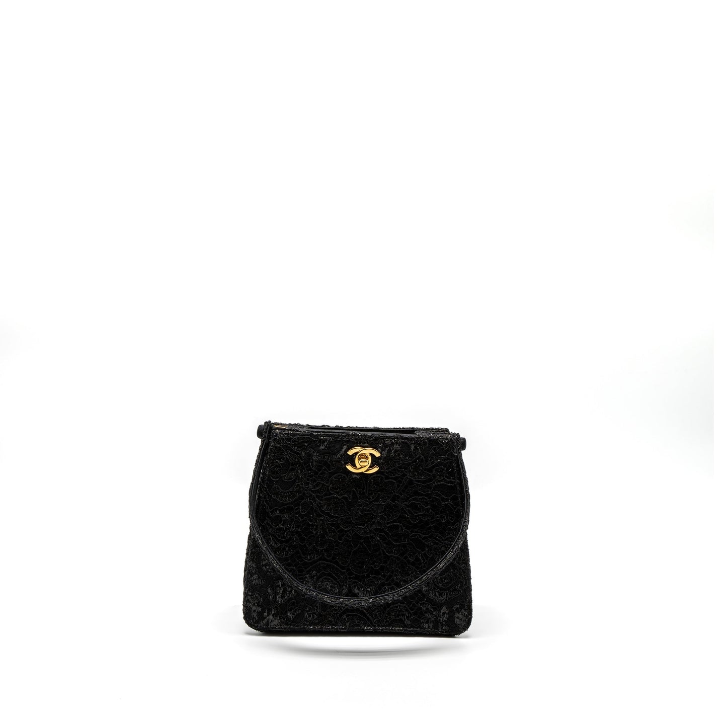 Chanel Vintage Double Sided Tumlock Handbag Laced Satin Black GHW