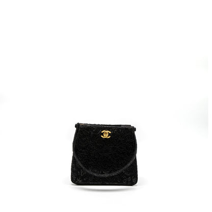 Chanel Vintage Double Sided Tumlock Handbag Laced Satin Black GHW
