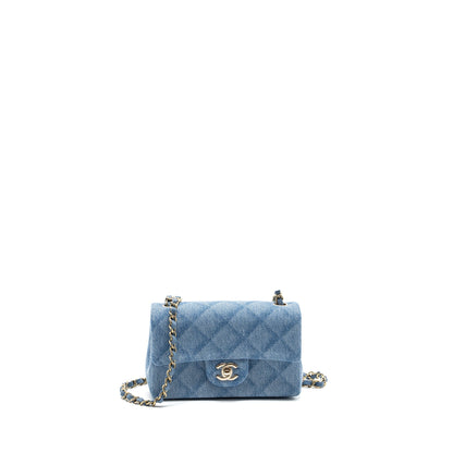 Chanel 22B Mini Rectangular Flap Bag Denim Light Blue LGHW (microchip)