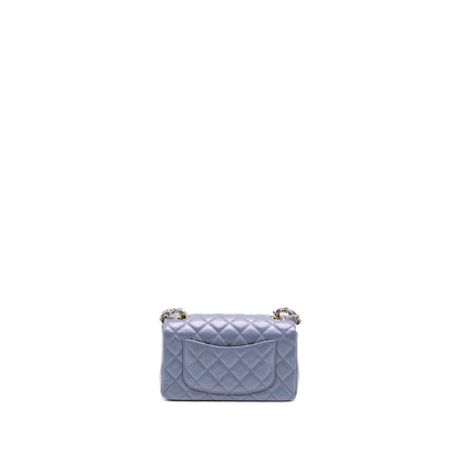Chanel classic mini rectangular flap bag lambskin iridescent light purple LGHW (microchip)