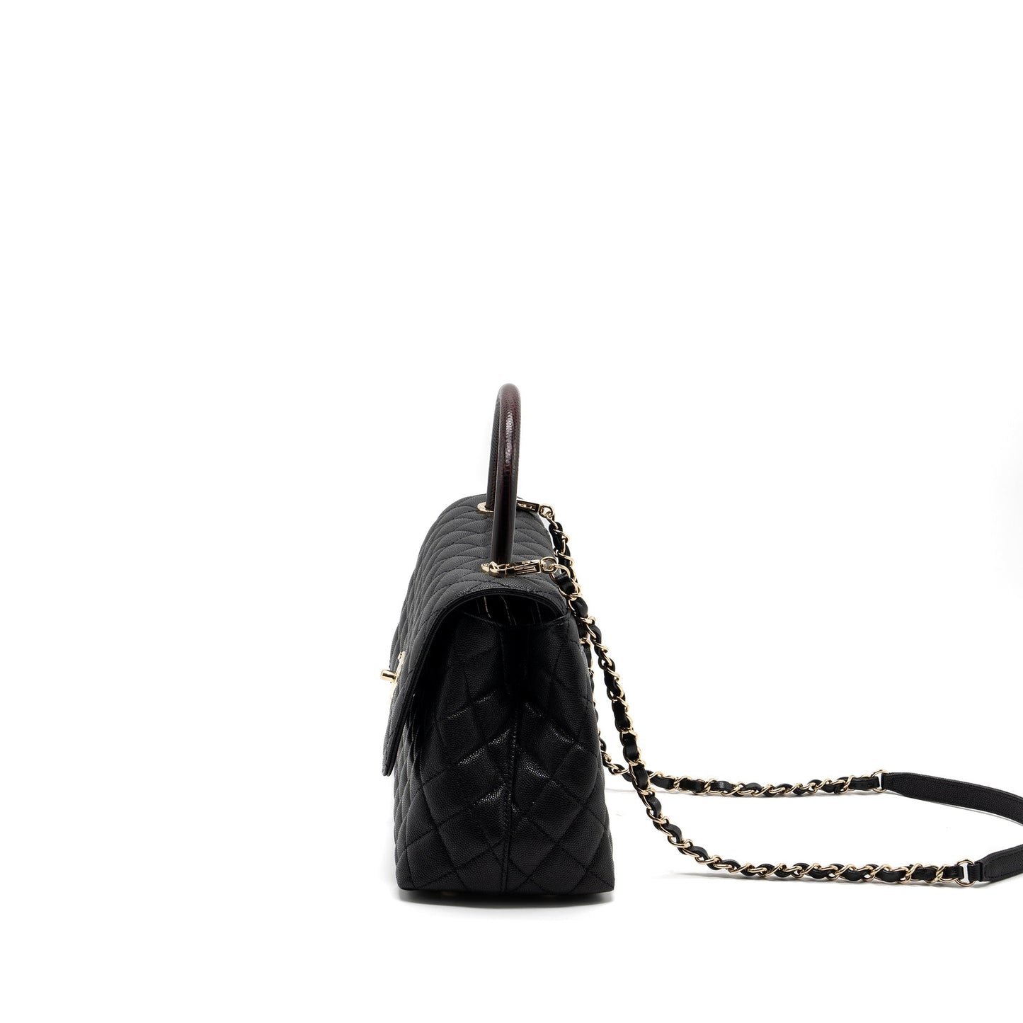 Chanel Medium Coco Handle Lizard Embossed Handle Caviar Black LGHW (Microchip)