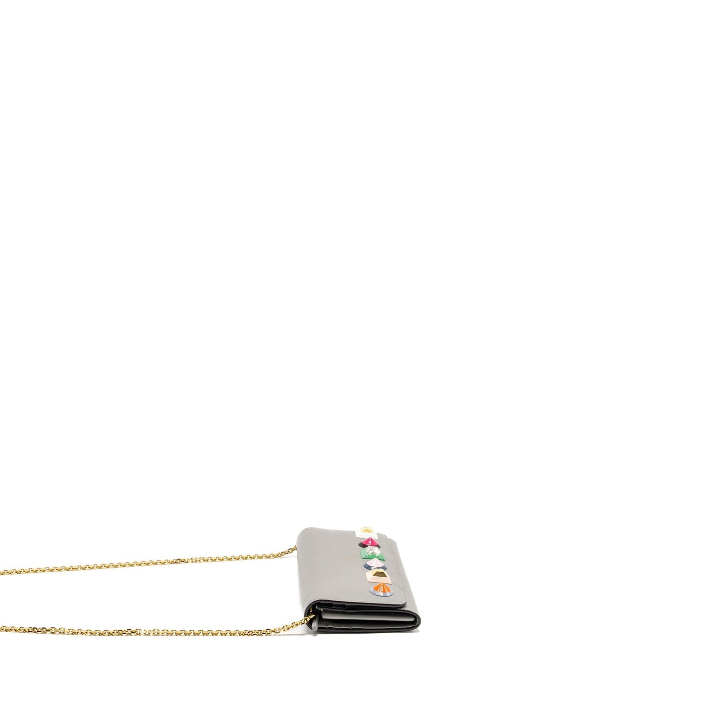 Fendi Vitello Liberty Studded Chain Wallet Calfskin Grey / Multicolour