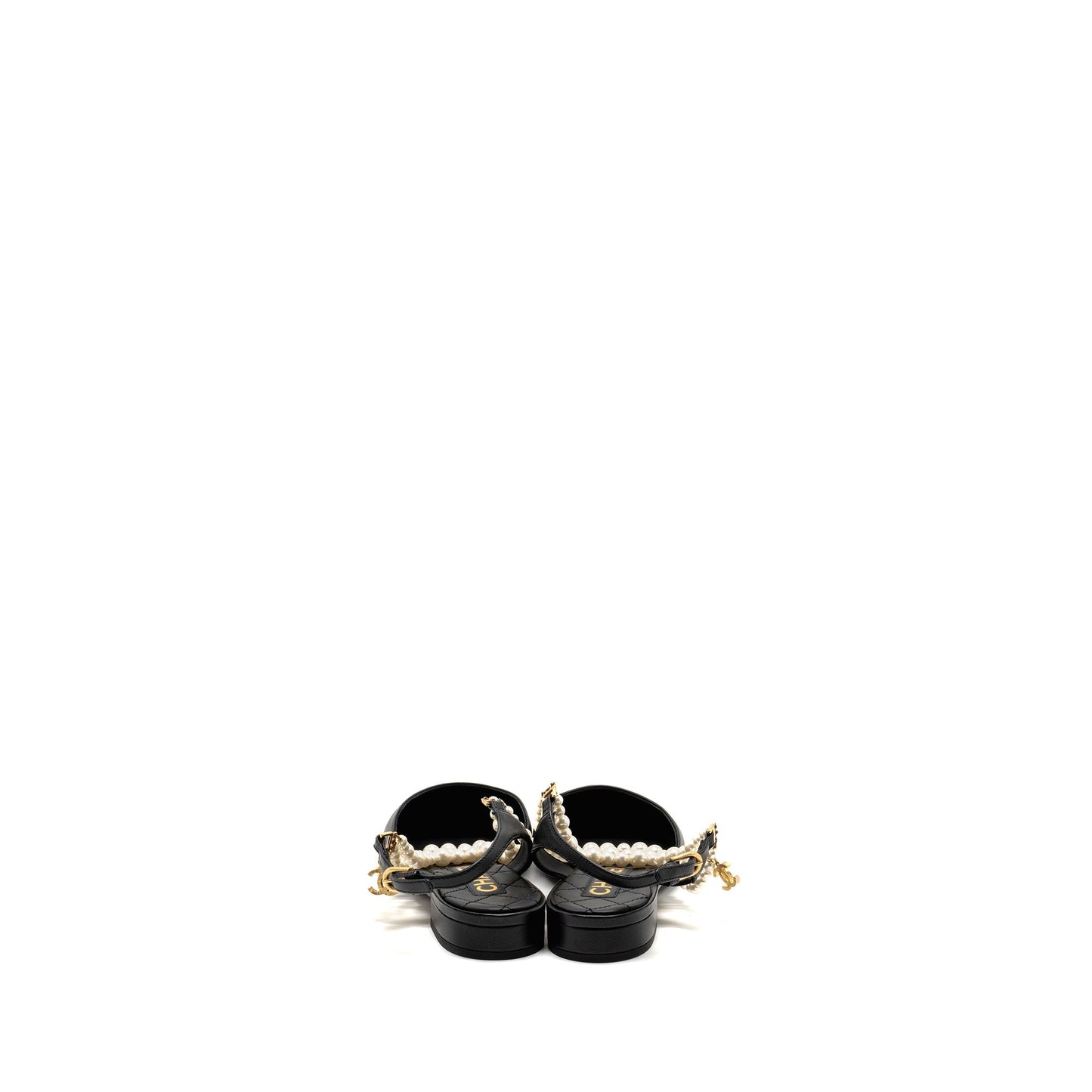 Chanel 22A Size 37.5 Slingback Mules with Pearls Lambskin Black LGHW
