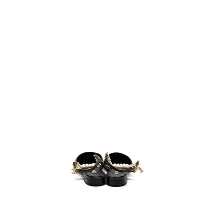 Chanel 22A Size 37.5 Slingback Mules with Pearls Lambskin Black LGHW