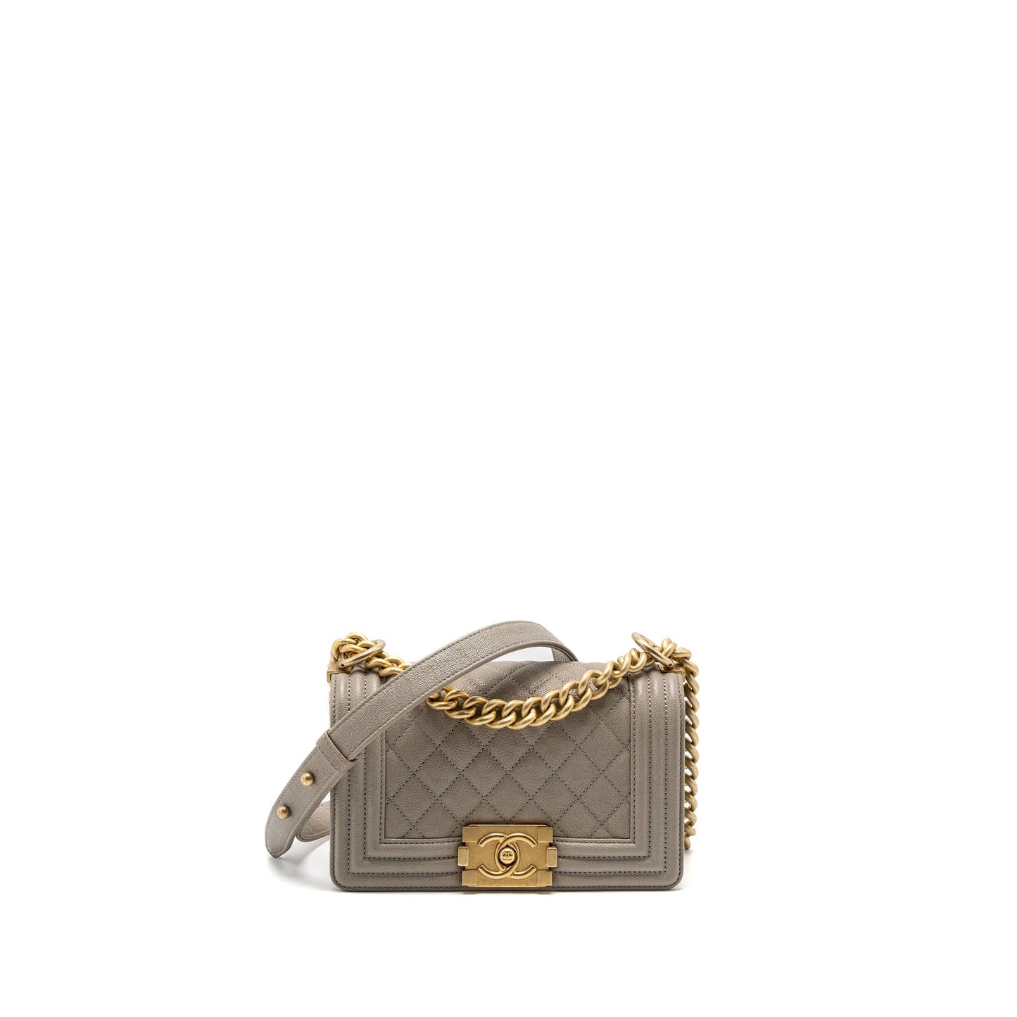 Chanel Small Boy Bag Caviar Light Grey GHW