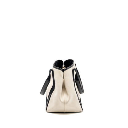 Balenciaga Cabas Tote Purse Canvas/Calfskin Natural/Black
