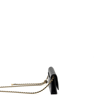 Chanel 22S Pearl Crush Wallet on Chain Lambskin Black Brushed GHW (Microchip)