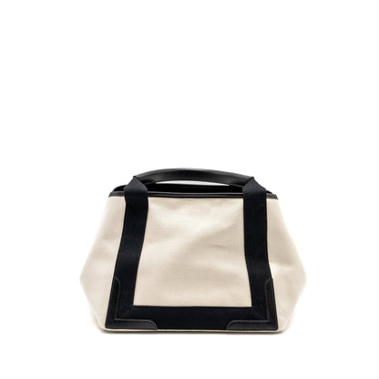 Balenciaga Cabas Tote Purse Canvas/Calfskin Natural/Black
