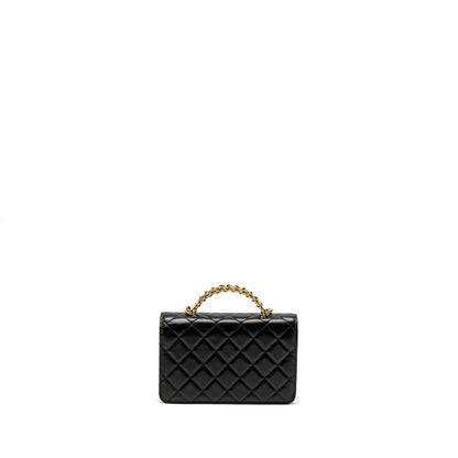 Chanel Detail Top Handle Wallet On Chain Lambskin Black Brushed GHW (Microchip)