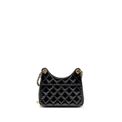 Chanel 23C Small Hobo Bag Shiny Calfskin Black Brushed GHW (Microchip)