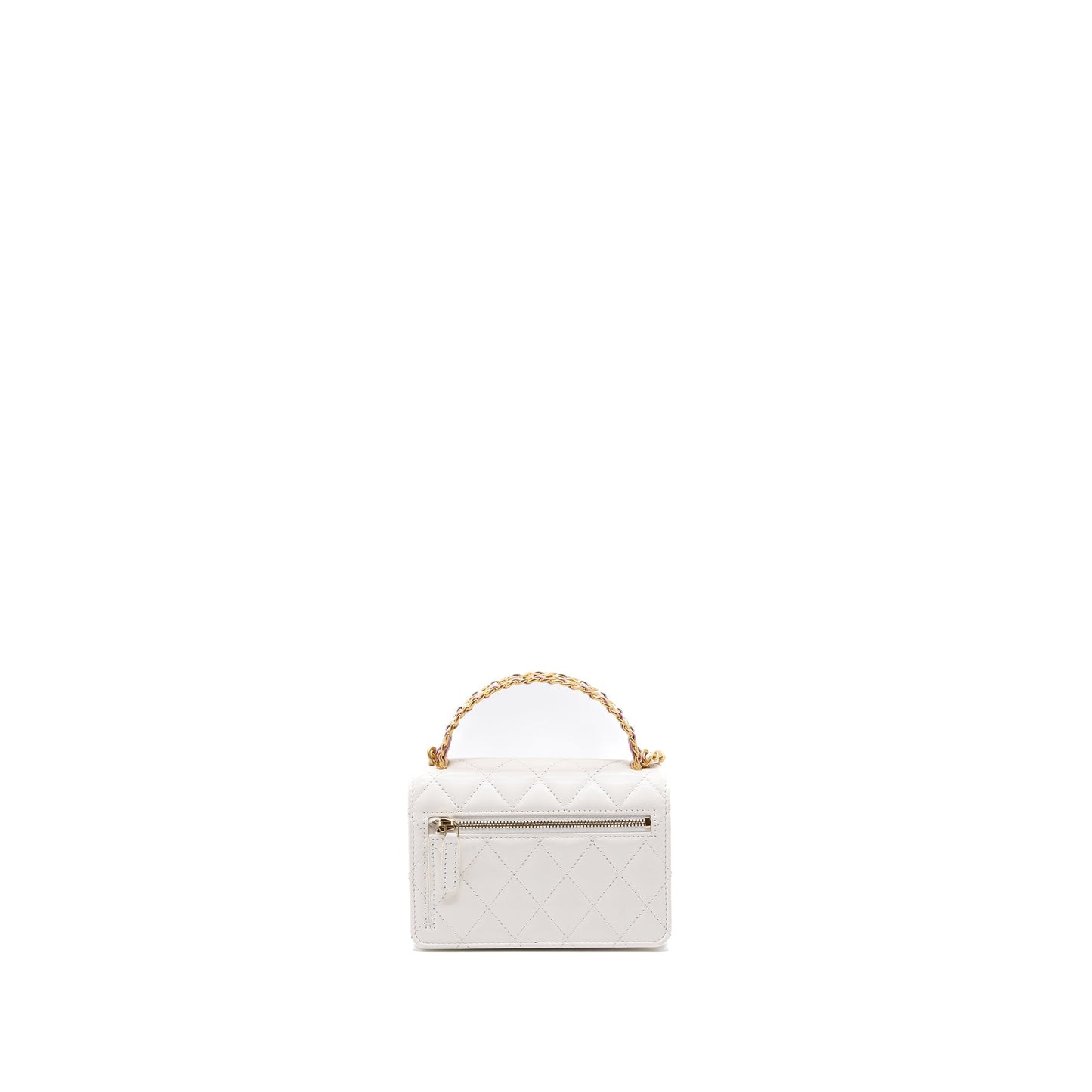 Chanel 23P detailed top handle mini wallet with chain calfskin white / multi color brushed GHW (microchip)